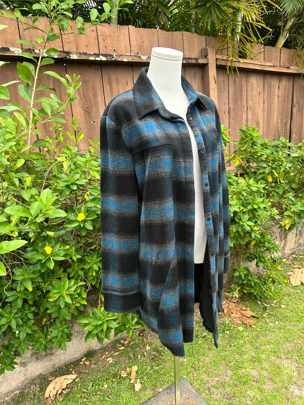 RtA Genevieve Striped Wool Flannel Shirt Blue Plaid Size S NWT - Picture 2 of 10